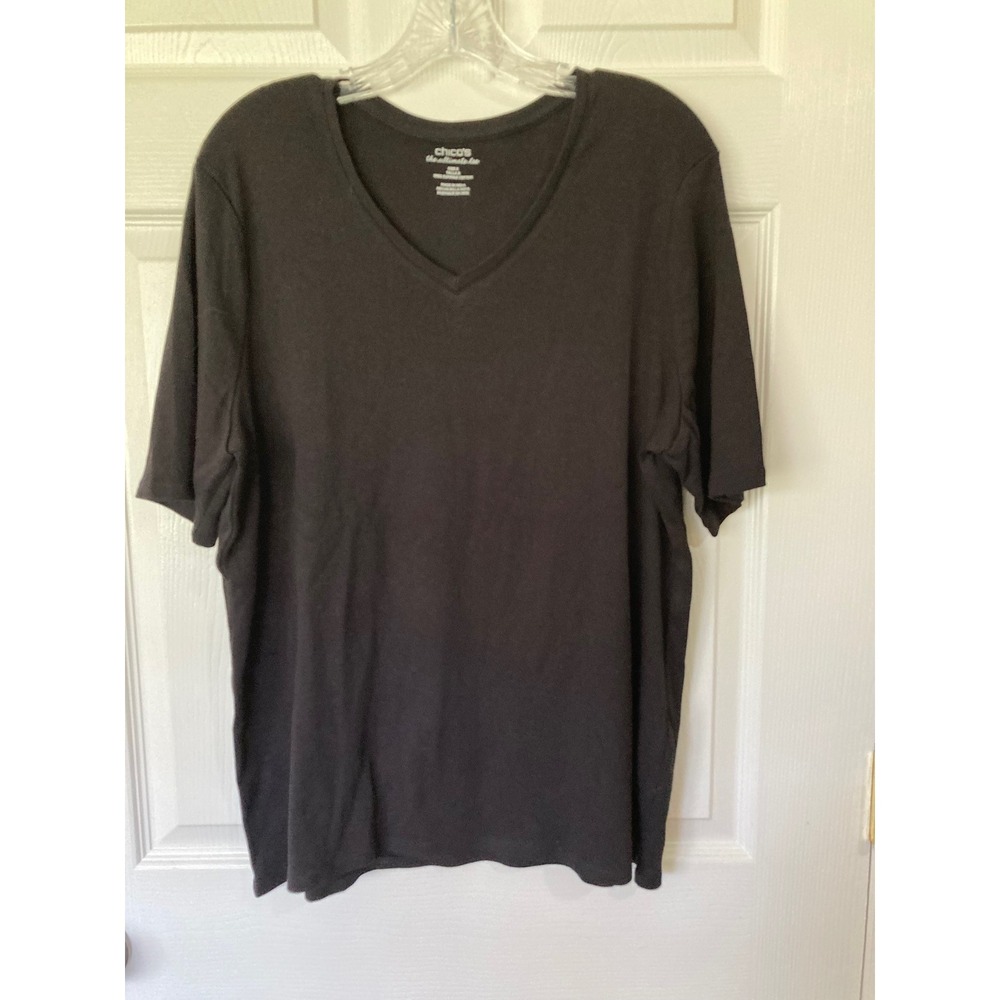 Chico's Sz 3 (XL) The Ultimate Tee SS Women's Black Minimal Basic Staple Stretch